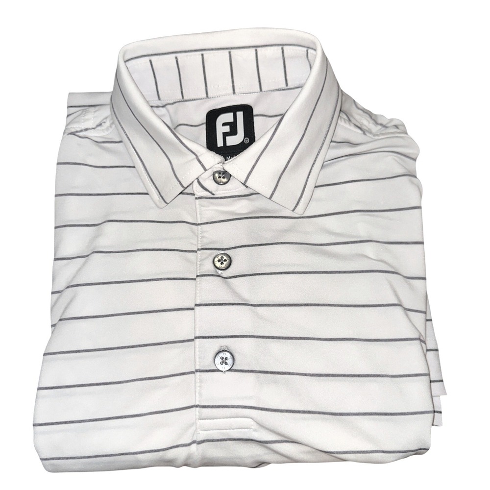 FootJoy Mens Striped Golf Polo Shirt White Grey Bay Colony Golf Club Medium FJ